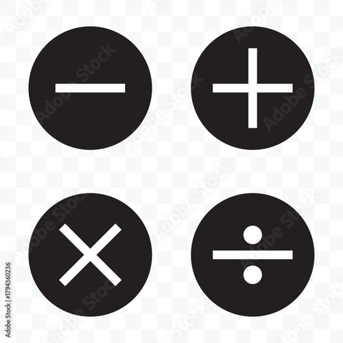 Calculations and mathematical operations on circles. set of mathematical symbols. math icon. vector illustration