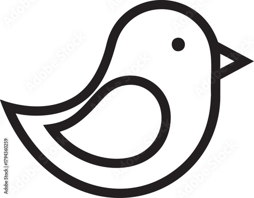 Simple black outline icon of a cute chubby stylized bird with a rounded body and small beak.