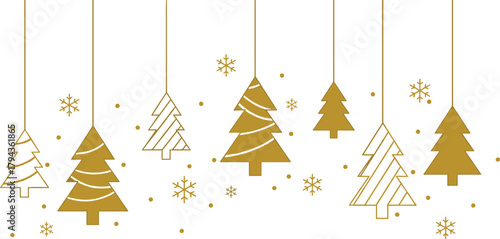 Golden Christmas tree hanging decoration background, elegant festive winter holiday design, minimalist luxury vector illustration, modern new year celebration artwork