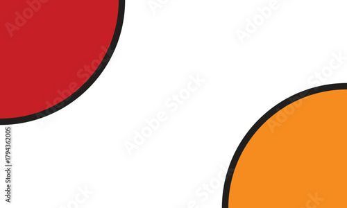 Abstract background featuring two large partial circles in red and orange with black outlines on a white background. Clean and minimal geometric composition