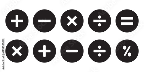 Calculator icon. Calculate symbol. Accounting signs. Finance symbols. Math icons. Plus, minus, equal, division, multiplication. Vector sign.