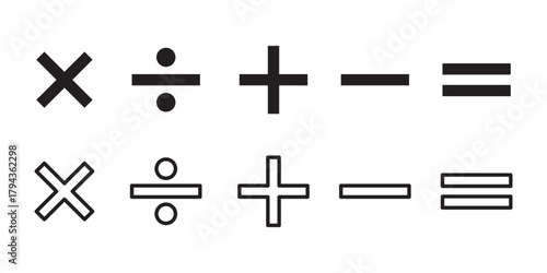 Calculator icon. Calculate symbol. Accounting signs. Finance symbols. Math icons. Plus, minus, equal, division, multiplication. Vector sign.
