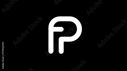 Modern minimalist abstract white letter P graphic on black background. Clean alphabet symbol, initial design element, branding concept.