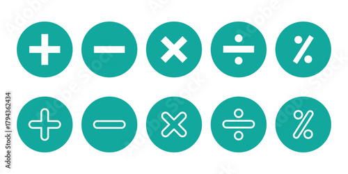 Calculator icon. Calculate symbol. Accounting signs. Finance symbols. Math icons. Plus, minus, equal, division, multiplication. Vector sign.