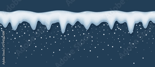 Snow cap with falling snowflakes and glittering bright flakes. Vector 3D illustration.