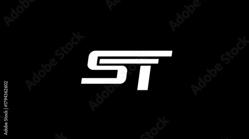 Modern and sleek stylized ST letters or initials in white on a minimalist black background, clean typography design