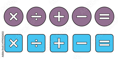 Calculator icon. Calculate symbol. Accounting signs. Finance symbols. Math icons. Plus, minus, equal, division, multiplication. Vector sign.