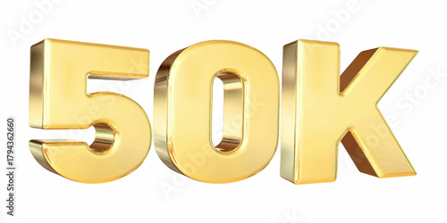50k, 50k follower , 50k subscriber, 3d, sign, symbol, number, icon, text, metal, gold, illustration, letter, font, golden, shiny, design, metallic, concept, business,