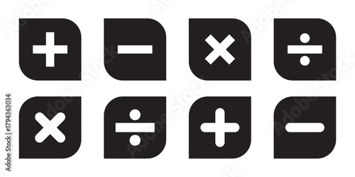 Calculator, math icon. Plus, minus, multiply, equal and divide icon design. Calculation and Mathematical sign symbol icon. Addition, subtraction, multiplication, division, equal sign, icon symbol.