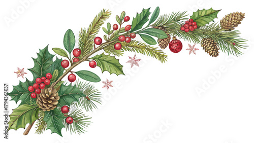 christmas holly branch with berries