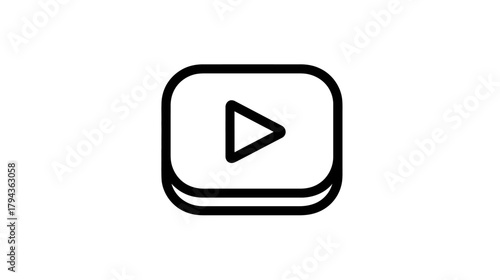 Minimalist outline play button icon for video content, media player, streaming, and digital entertainment apps. Simple line art symbol.