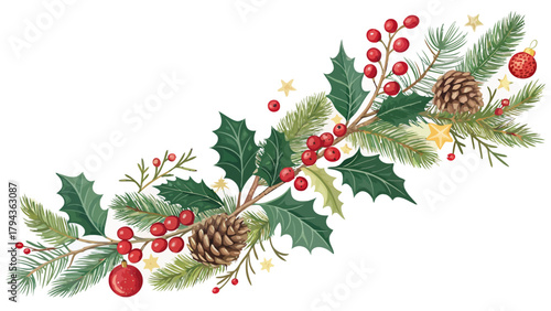 christmas holly branch with berries