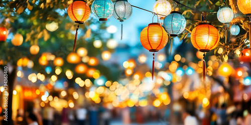 Colorful Paper Lanterns At A Traditional Asian Night Festival