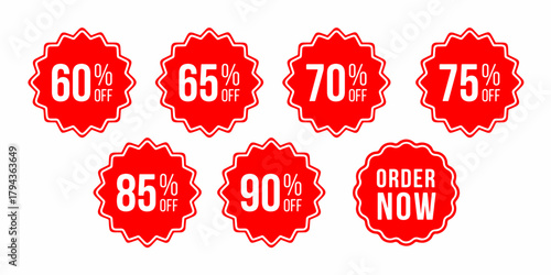 Set of collection discount sale labels white color vector illustration. Shopping discount amount with discount 60, 70, 80, 90, 100%