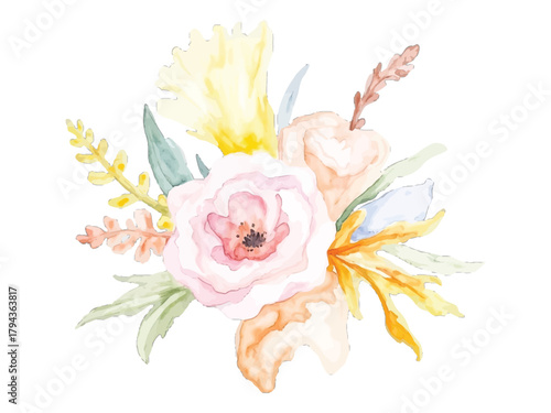 Watercolor floral arrangement for decoration needs, transparent background, vector, illustration