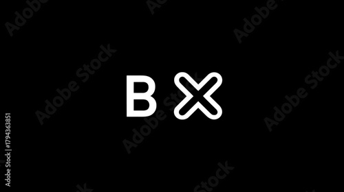 Abstract graphic design with white uppercase letter B and an outlined letter X character on a dark black background, modern minimalist typography.