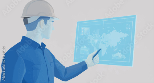 Engineer Reviewing Blueprint – Minimal 2D Vektor