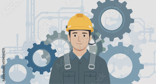 Mechanical Engineer with Rotating Gears – Flat Vector