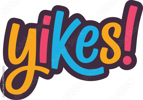 Brightly colored vector text yikes with expressive hand drawn lettering and a playful outline style