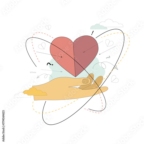 Love concept. Hand holding a heart. Flat vector illustration for websites, posters, and postcards.eps