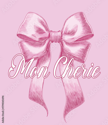 Pink bow plush Bows  satin girly ribbon coquette French Paris Parisian plush romantic girls trending style pink t-shirt design Slogan Logo Graphic Vector Tee shirt apparel print luxe fashion cherry 