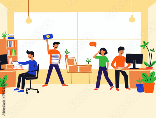 Cluttered Desks and Stacks of Files Illustration