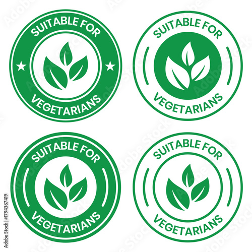 Suitable for Vegetarians stamp sticker with Leaves icon vector illustration. Suitable for Vegetarians sign, logo, badge, icon, sticker, label, emblem, stamp, symbol, black, line, flat vector.