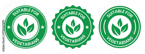 Suitable for Vegetarians stamp sticker with Leaves icon vector illustration. Suitable for Vegetarians sign, logo, badge, icon, sticker, label, emblem, stamp, symbol, black, line, flat vector.