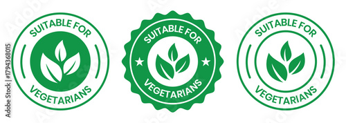 Suitable for Vegetarians stamp sticker with Leaves icon vector illustration. Suitable for Vegetarians sign, logo, badge, icon, sticker, label, emblem, stamp, symbol, black, line, flat vector.