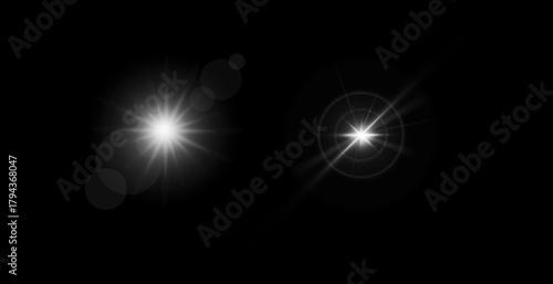 Set. Shining star, the sun particles and sparks with a highlight effect, golden bokeh lights glitter and sequins. On a dark background transparent. Vector, EPS10