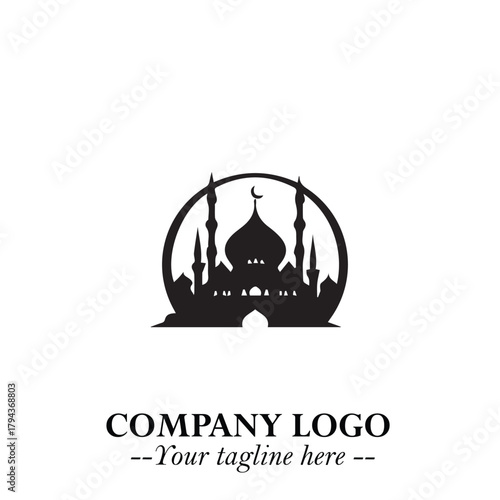 Dome Mosque Logo Symbol in Black on the White Background with Elegant Islamic Architecture Design