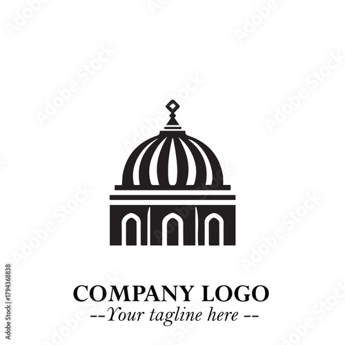 Dome Mosque Logo Symbol in Black on the White Background with Elegant Islamic Architecture Design