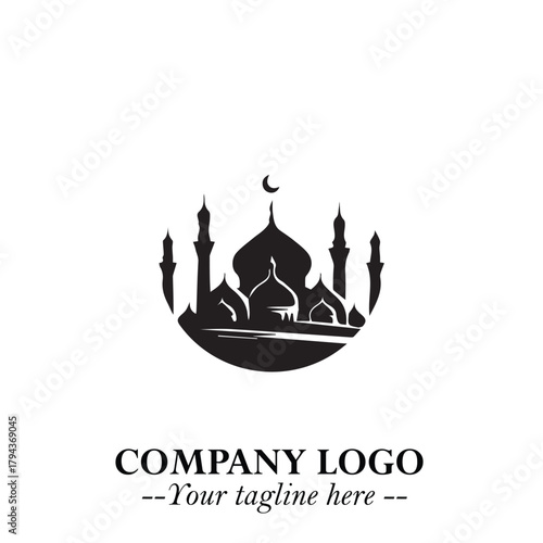 Dome Mosque Logo Symbol in Black on the White Background with Elegant Islamic Architecture Design