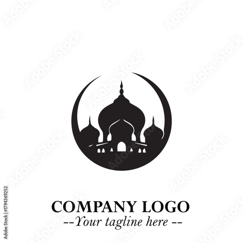 Dome Mosque Logo Symbol in Black on the White Background with Elegant Islamic Architecture Design