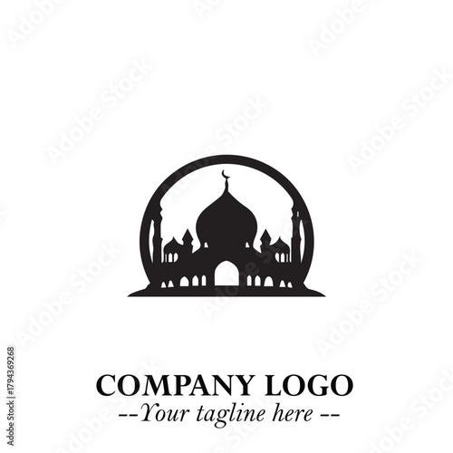 Dome Mosque Logo Symbol in Black on the White Background with Elegant Islamic Architecture Design