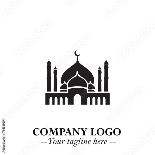 Dome Mosque Logo Symbol in Black on the White Background with Elegant Islamic Architecture Design