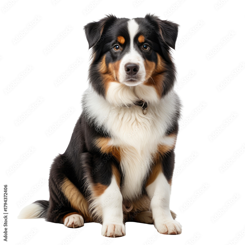Fototapeta premium Tri-colored Australian Shepherd sits attentively