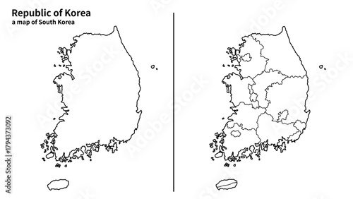대한민국 지도 틀 및 지역구분 벡터 | South Korea Outline and Regional Division Map Vector