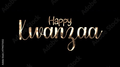 Happy kwanzaa text in gold cursive on black background. Suitable for holiday designs, greeting cards, social media posts, and decorations.