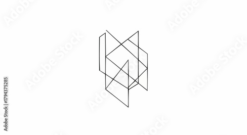 Abstract geometric wireframe structure with intersecting lines and planes.