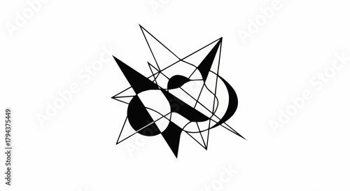 Abstract Geometric Starburst Shape with Circles and Lines.