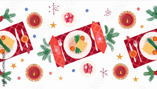 Christmas treat, decorative eating table with different food items and cookies