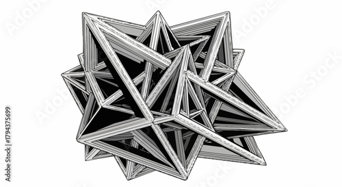 Complex geometric star shape with intricate lines and shadows.