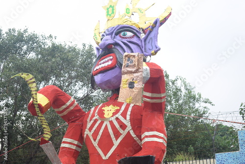 Photography Ravnans being ignited during Dussehra festival at ramleela ground in Delhi, Indi