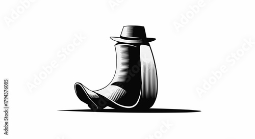 Black and white illustration of a potato chip character wearing a fedora hat.