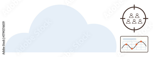 Cloud with graph plotting growth trends and target icon focusing on users. Ideal for analytics, technology, marketing, strategy, planning, cloud services, innovation themes simple flat metaphor