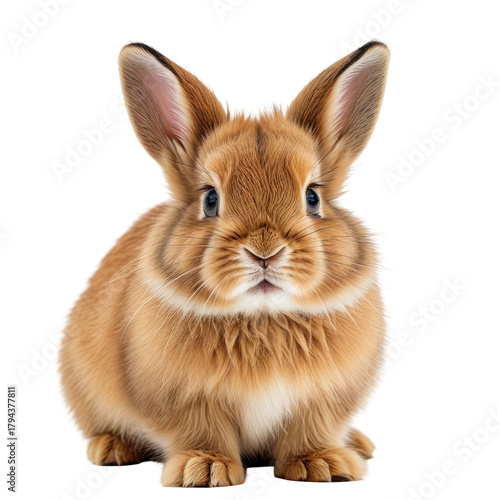Fluffy ginger rabbit with large ears against a black background