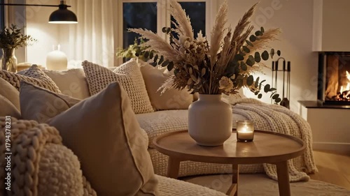 Relaxing Fireplace Ambiance: Cozy Interior with Crackling Fire Sounds