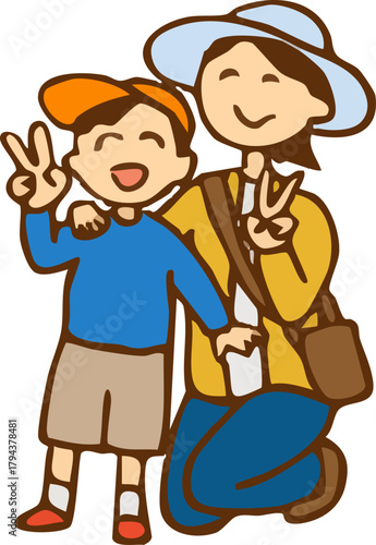 記念写真する親子