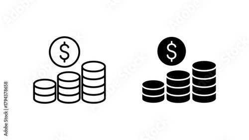 Stack of coin icons, representing financial growth, investment, and economic progress